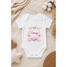Perfect Mega Store Kız Bebek Kişiye Özel Isimli Zıbın – Hoş Geldin Yazılı Kelebek ve Çiçek Desenli Bebek Body
