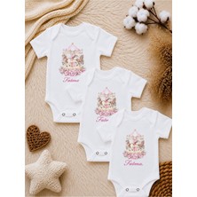 Perfect Mega Store Kişiye Özel Kız Bebek 3’lü Body Seti Atlı Karınca ve Pembe Gül Temalı Isimli Bebek Zıbını