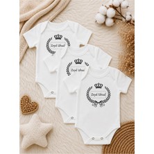 Perfect Mega Store Kişiye Özel Erkek Bebek 3’lü Body Seti Siyah Taç ve Defne Temalı Isimli Bebek Zıbını