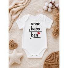 Perfect Mega Store Anne Baba Ben Baskılı Bebek Zıbını – Kalp Detaylı Eğlenceli Kız ve Erkek Bebek Body