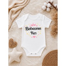 Perfect Mega Store Babasının Kızı Baskılı Kız Bebek Zıbını – Taç ve Kalp Detaylı Sevimli Bebek Body