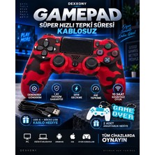 Dexxony Kırmızı Kamuflaj Premium PlayStation4 / Ps4 Uyumlu Kablosuz Oyun Kolu Bluetooth Gamepad
