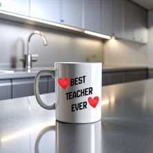 Bin1çeşit Best Teacher Ever Baskılı Kupa Model 202 Seramik Kahve Kupası Öğretmen Hediyesi Özel Tasarım Bardak