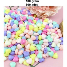 Birsence 100 gr (500 Adet) Şeker Rengi Akrilik Kalp Boncuklar Renkli Karışık Plastik Pastel Boncuklar Ara Boncuk Kalp Şekilli Kolye Bilezik Için
