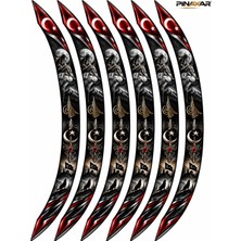 PINAXAR Pınaxar Motor Jant Sticker Türk Bayraklı Kurt Figürlü 3D Jant Şeridi
