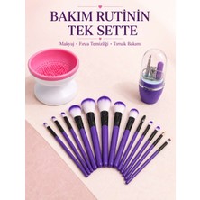 Birsence 12’li Makyaj Fırça Seti Fırça Temizleme Cihazı ve Manikür Pedikür Seti 3’lü Kadın Güzellik Bakım Paketi