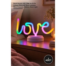 Yenilig 1 Adet Neon Işıklı Love Yazılı Masa Lambası – Renk Geçişli Led, USB ve Pil Ile Çalışan Dekoratif Gece Lambası, Masa Komodin Dekoru, Neon Light