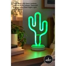 Yenilig 2 Adet Neon Kaktüs Masa Lambası – Yeşil Neon LED Gece Lambası, USB ve Pil Ile Çalışan, Dekoratif Cactus Lamp Desk Night Light