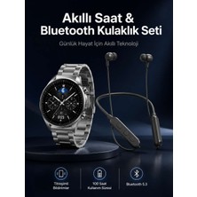 Birsence Alarm ve Titreşim Özellikli Akıllı Saat ve Mikrofonlu Kablolu Bluetooth Kulaklık 60 Saat