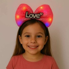 Birsence LED Işıklı Love Yazılı Fuşya Fiyonk Taç – Kız Çocuk Parti Tacı