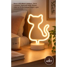 Yenilig 3 Adet Neon Işıklı Kedi Tasarımlı Lamba – Neon LED Masa Lambası, Gece Lambası, Dekoratif Kedi Silüeti, USB ve Pil Ile Çalışan Night Light