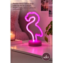 Yenilig 2 Adet Neon Flamingo Masa Lambası – Pembe Neon Dekor Işığı, USB ve Pil Ile Çalışan, Night Light, Gece Lambası
