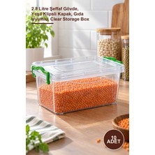 Yenilig 10 Adet Şeffaf Saklama Kutusu – 2.8 Litre Şeffaf Gövde, Yeşil Klipsli Kapak, Gıda Uyumlu, Clear Storage Box