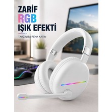 Birsence Bluetooth 5.0 Beyaz Kulak Üstü Kablosuz Kulaklık Mikrofonlu Rgb Aydınlatmalı