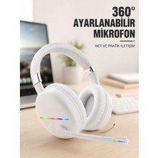 Birsence Rgb Işıklı Mikrofonlu Bluetooth Kulaklık Beyaz Over-Ear Tasarım Type-C Şarjlı