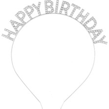 Birsence Gümüş Kristal Taşlı Happy Birthday Doğum Günü Tacı Ithal Ürün A Kalite 17X16 cm