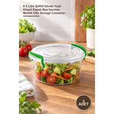 Yenilig 3 Adet Mini Yuvarlak Saklama Kabı – 0.5 Litre Şeffaf Gövde Yeşil Klipsli Kapak Bpa Içermez Mutfak Ofis Storage Container