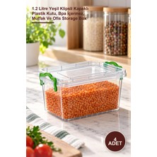 Yenilig 4 Adet Şeffaf Saklama Kutusu – 1.2 Litre Yeşil Klipsli Kapaklı Plastik Kutu, Bpa Içermez, Mutfak ve Ofis Storage Box