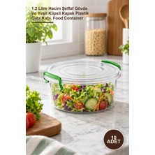 Yenilig 10 Adet Yuvarlak Saklama Kutusu – 1.2 Litre Hacim Şeffaf Gövde ve Yeşil Klipsli Kapak Plastik Gıda Kabı, Food Container
