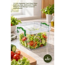 Yenilig 5 Adet Kare Saklama Kutusu – 1.2 Litre Kapasiteli Yeşil Klipsli Hava Sızdırmaz Kutu, Istiflenebilir Plastik Saklama Food Storage Container