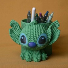 Birsence 3D Baskı Knitted Kalemlik - Sevimli Karakterli Masaüstü Kalem Organizeri-Yeşil