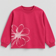 Balkabağı Fuşya Çiçekli Kız Çocuk %100 Pamuk  T-Shirt(2-9 Yaş)