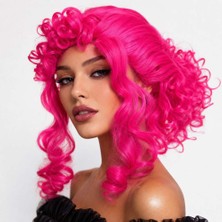 Birsence Neon Pembe Bukleli Kıvırcık Cosplay Peruğu - Içi Astarlı