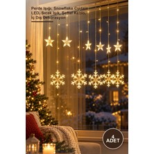 Yenilig 4 Adet Kar Tanesi Perde LED – Perde Işığı, Snowflake Curtain Led, Sıcak Işık, Şeffaf Kablo, Iç Dış Dekorasyon