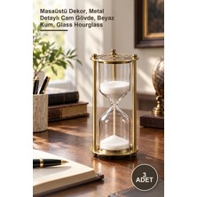 Yenilig 3 Adet Dekoratif Cam Kum Saati – Masaüstü Dekor, Metal Detaylı Cam Gövde, Beyaz Kum, Glass Hourglass