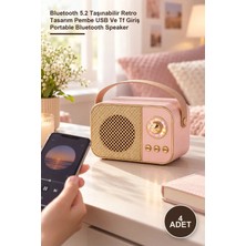 Yenilig 4 Adet LED Aydınlatmalı Hoparlör – Bluetooth 5.2 Taşınabilir Retro Tasarım Pembe USB ve Tf Giriş Portable Bluetooth Speaker