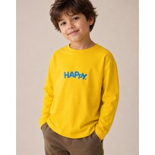 Balkabağı Happy 3 Boyutlu Kabaran Baskı %100 Pamuk Erkek Çocuk Mevsimlik T-Shirt