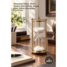 Yenilig 2 Adet Dekoratif Cam Kum Saati – Masaüstü Dekor, Metal Detaylı Cam Gövde, Beyaz Kum, Glass Hourglass