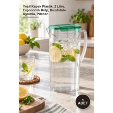 Yenilig 1 Adet Aqua Şeffaf Sürahi – Yeşil Kapak Plastik, 2 Litre, Ergonomik Kulp, Buzdolabı Uyumlu, Pitcher