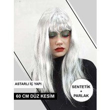 Birsence Platin Gri Gümüş Renk Uzun Parti Peruğu Uzun Takma Peruk