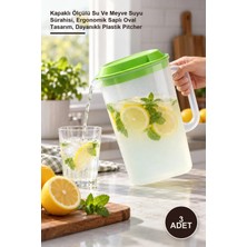 Yenilig 3 Adet Oval Plastik Sürahi – Kapaklı Ölçülü Su ve Meyve Suyu Sürahisi, Ergonomik Saplı Oval Tasarım, Dayanıklı Plastik Pitcher