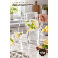 Yenilig 3 Adet Tropic Kristal Sürahi – Kapaklı Şeffaf Plastik Sürahi, Modern Ergonomik Tasarım, Mutfak ve Buzdolabı Için, Kristal Pitcher Water Jug