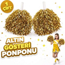 Birsence 1 Çift ( 2 Adet ) Altın Renk 23 Nisan 19 Mayıs 29 Ekim Okul Gösteri Ponponları Ekstra Dolgun