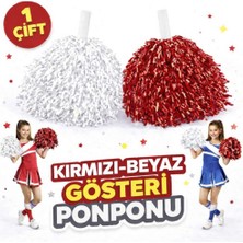 Birsence 1 Çift ( 2 Adet ) Kırmızı-Beyaz Renk 23 Nisan 19 Mayıs 29 Ekim Okul Gösteri Ponponları Ekstra Dolgun