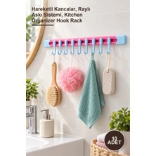 Yenilig 10 Adet 10 Kancalı Raylı Mutfak ve Banyo Düzenleyici Askı – Hareketli Kancalar, Raylı Askı Sistemi, Kitchen Organizer Hook Rack
