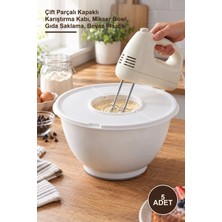 Yenilig 5 Adet Kapaklı Büyük Mikser Tası – Çift Parçalı Kapaklı Karıştırma Kabı, Mikser Bowl, Gıda Saklama, Beyaz Plastik