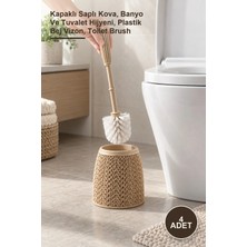 Yenilig 4 Adet Örgü Desenli Tuvalet Fırçası – Kapaklı Saplı Kova, Banyo ve Tuvalet Hijyeni, Plastik Bej Vizon, Toilet Brush
