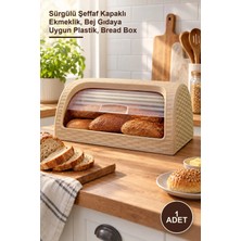Yenilig 1 Adet Hasır Desenli Ekmek Saklama Kutusu – Sürgülü Şeffaf Kapaklı Ekmeklik, Bej Gıdaya Uygun Plastik, Bread Box