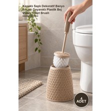 Yenilig 4 Adet Safir Desenli Tuvalet Fırçası – Kapaklı Saplı Dekoratif Banyo Fırçası Dayanıklı Plastik Bej Vizon, Toilet Brush