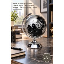 Yenilig 5 Adet Metal Ayaklı Siyah Dünya Küresi – Metal Standlı Masaüstü Dekor, Siyah Üzeri Gümüş Harita, Ofis Kütüphane Globe