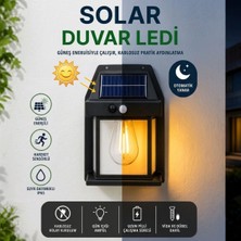 Alpotekno Ampul Model 3 Modlu Solar LED Duvar Lambası, Güneş Enerjili, Şarjlı Kablosuz Dış Mekân Apliği, Bahçe ve Kapı Lambası