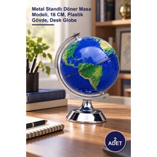Yenilig 2 Adet Metal Ayaklı Mavi Dünya Küresi – Metal Standlı Döner Masa Modeli, 16 Cm, Plastik Gövde, Desk Globe