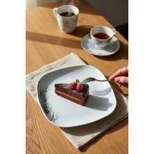Hayat Ağacı 6'li Porselen Servis Tabak, Tatlı Tabağı, Pasta Tabağı Beyaz Kare 17,5 * 17,5cm