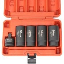 02530A 1/2 Inç Drive Deep Impact Lokma | Mil ve Aks Somun Lokma Anahtar Seti | 5 Parça | 12 Köşeli | Metrik 30-36 mm | Cr-Mo Darbe Adaptörü | 3/4 Inç