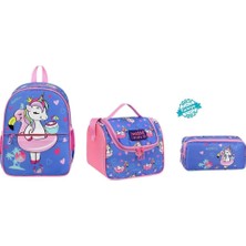 Unicorn Anaokul Çantası, Beslenme Çantası ve Kalem Çantası, Lila-Pembe