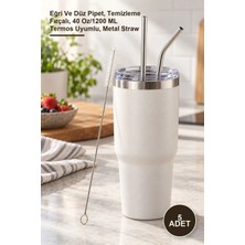 Yenilig 5 Adet Ekstra Uzun Paslanmaz Çelik Pipet Seti – Eğri ve Düz Pipet, Temizleme Fırçalı, 40 OZ/1200 ml Termos Uyumlu, Metal Straw